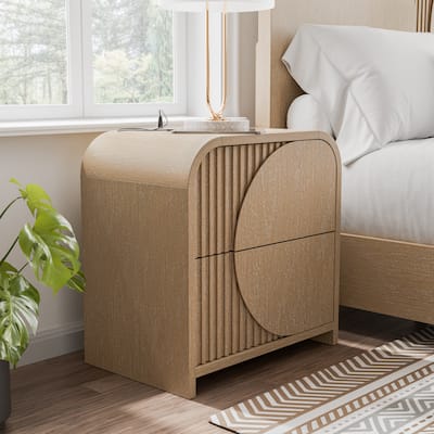 Furniture of America Adrienne Modern Natural Solid Wood 2-Drawer Nightstand With USB Ports