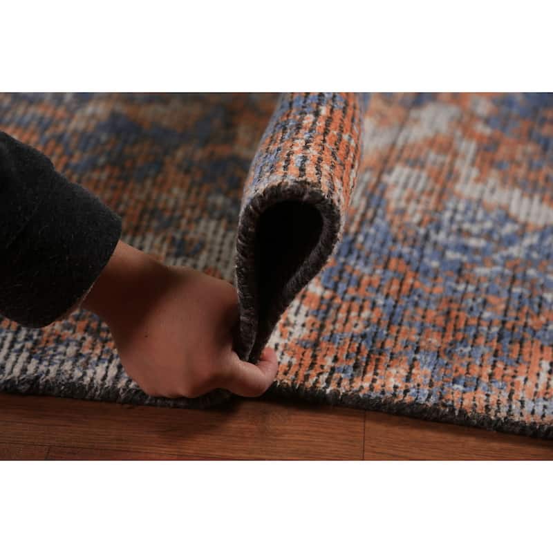 Modern Abstract Indian Large Rug Hand-Knotted Wool Carpet - 9'8"x 13'6"