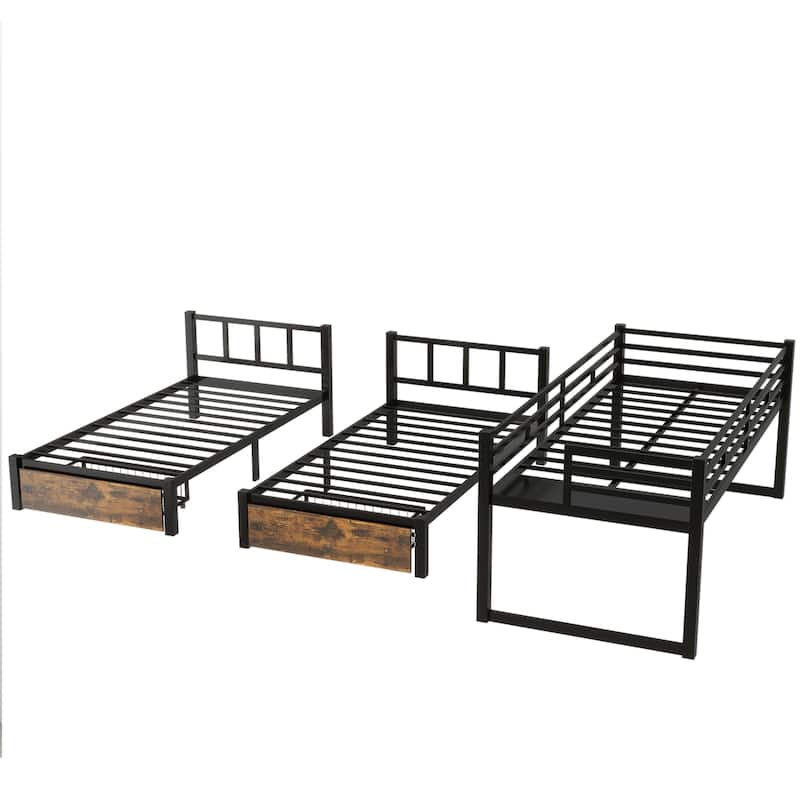 Various Sizes Metal Bunk Beds Frame with Ladder and High Guardrail, Heavy Duty Metal Bunk Beds🛍️🛒