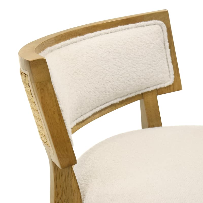 Noely Modern Farmhouse Swivel Wood Counter Height Kitchen Bar Stool with White Boucle Fabric Upholstered Seat