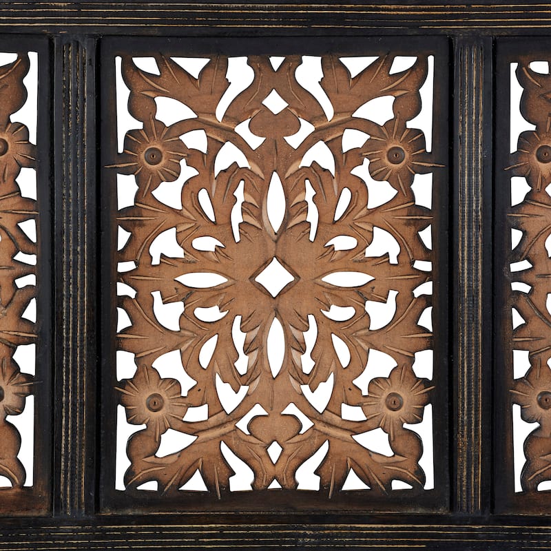 Brown Wooden Handmade Intricately Carved Floral Home Wall Decor