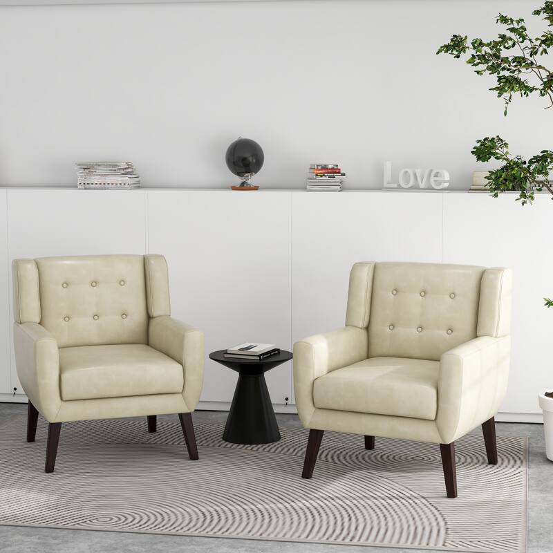 2 Set Modern Tufted Linen Upholstered Accent Chair Faux Leather Armchair