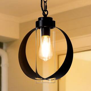 1-Light Modern Pendant Light With Clear Glass Shade, Black Hanging Pendant Light