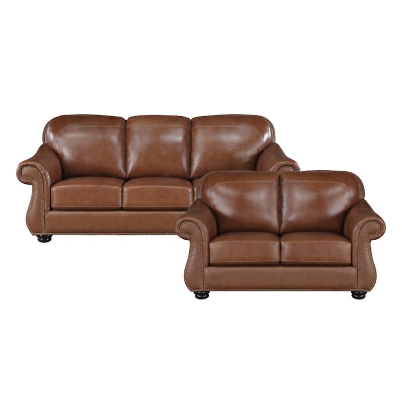 Fowler 2-Piece Leather Match Living Room Sofa Set - Camel Brown