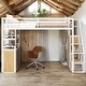 preview thumbnail 1 of 28, Metal Full Size Loft Bed with Storage Staircase and Wardrobe,Kids Bed with Shelves and Lockers for Bedroom White