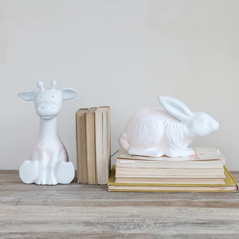 Stoneware Giraffe Shaped Lamp with Inline Switch, Bisque White - 7.1"L x 5.8"W x 11.8"H