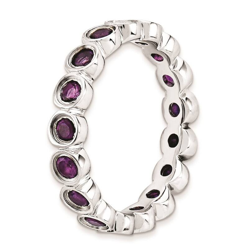 Curata 925 Sterling Silver Bezel Polished Patterned Stackable Expressions Amethyst Ring