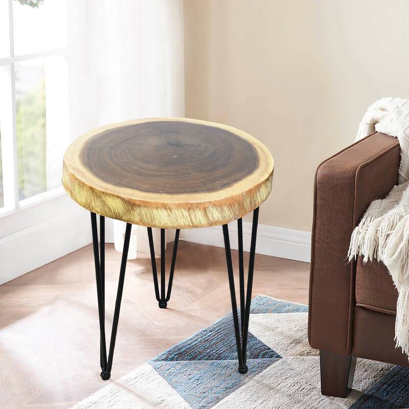 Natural Solid Wood Round End Table Coffee Table - 17"x17"x20"