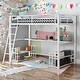 preview thumbnail 2 of 14, Twin Size Metal Loft Bed with Desk, Storage Shelves and Charging Station