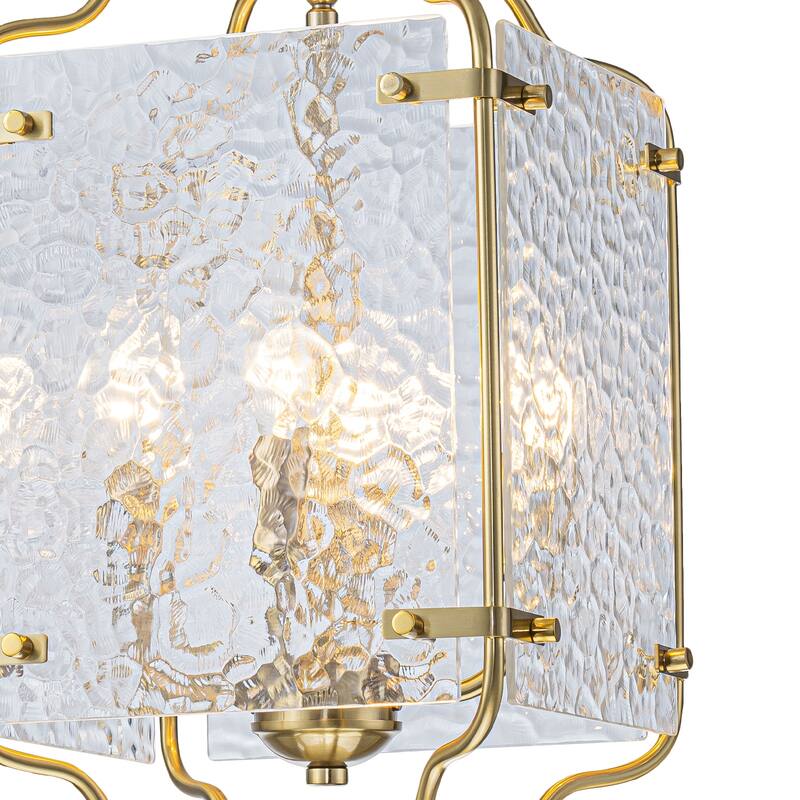 Modern 4-Light Metal Frame Pendant Light with Hammered Glass Panels - Dia.10-in