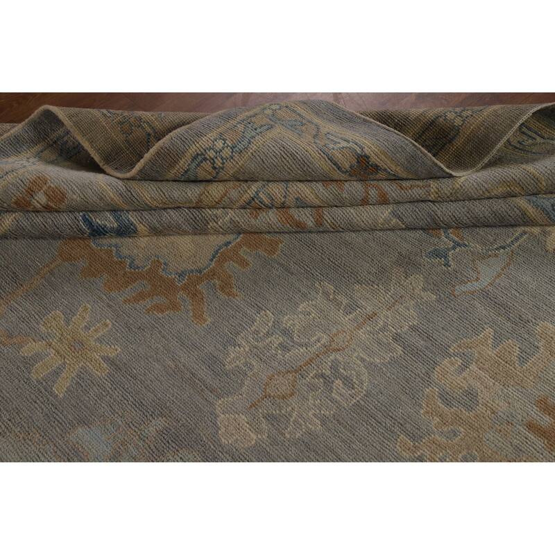 Hand Knotted Oriental 100% Wool Carpet Transitional All-Over Greys & Charcoal Oushak Area Rug - 12' 4'' X 9' 3''
