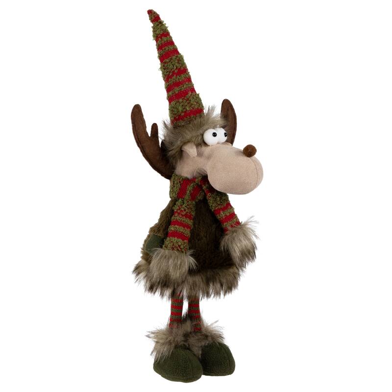 Standing Plush Moose with Striped Legs Christmas Figure - 18" - Green and Red