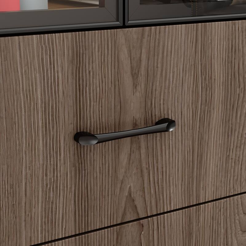 LED-Lit Wood Grain Cabinet - Configurable Storage for Home or Office