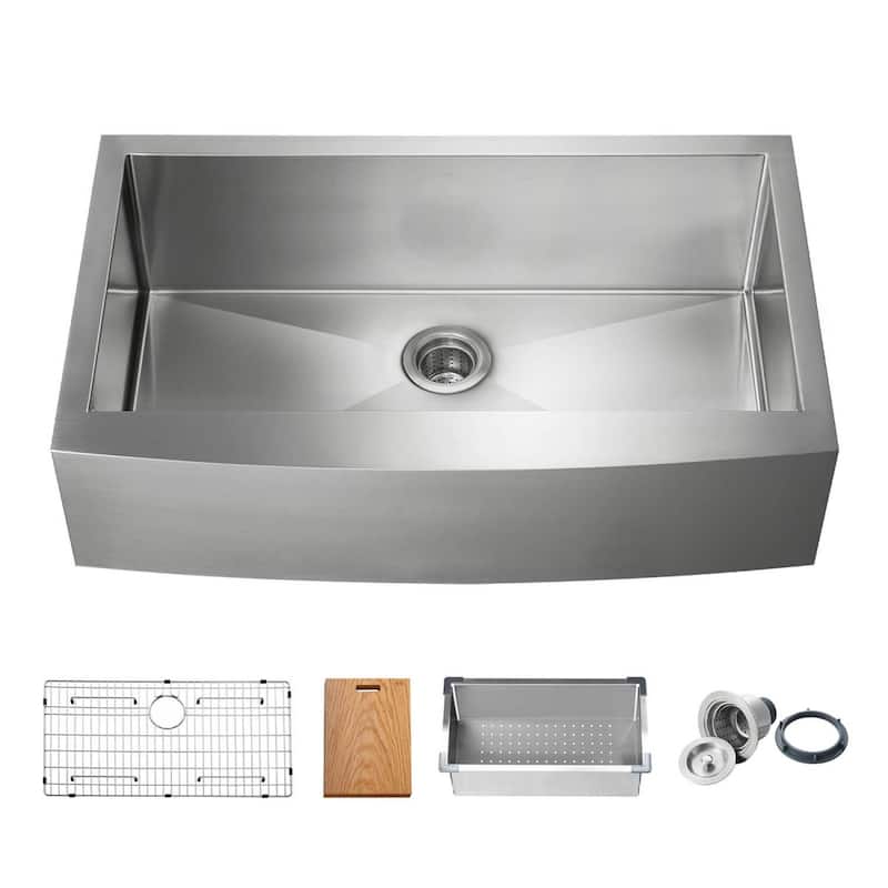 Handcrafted Farmhouse Apron Single Bowl Stainless Steel Kitchen Sink - 36 Inch