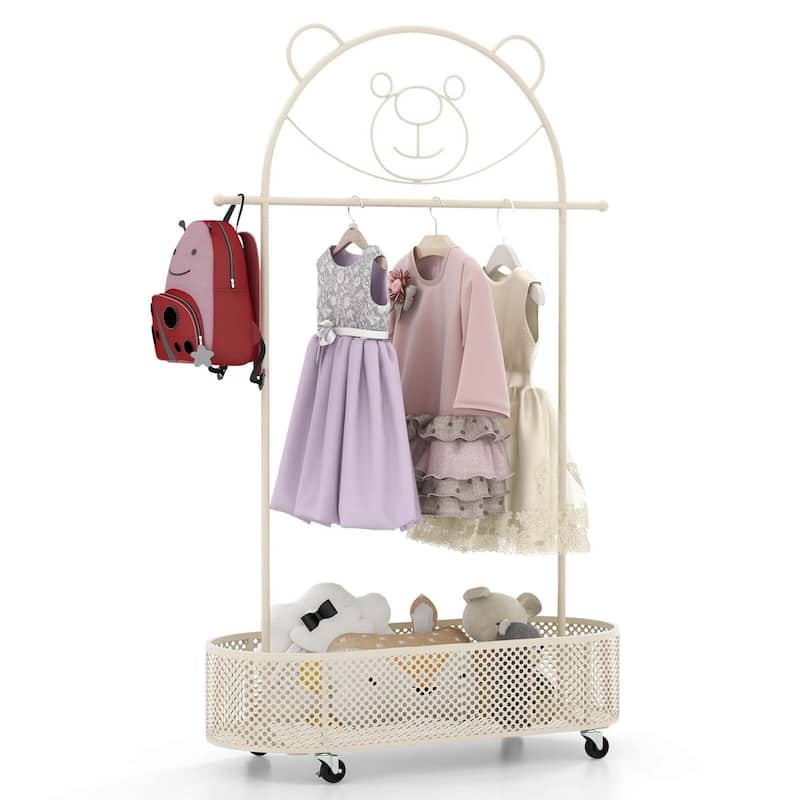 Costway Kid Clothes Rack with 3 Adjustable Heights Home Freestanding - See Details - White