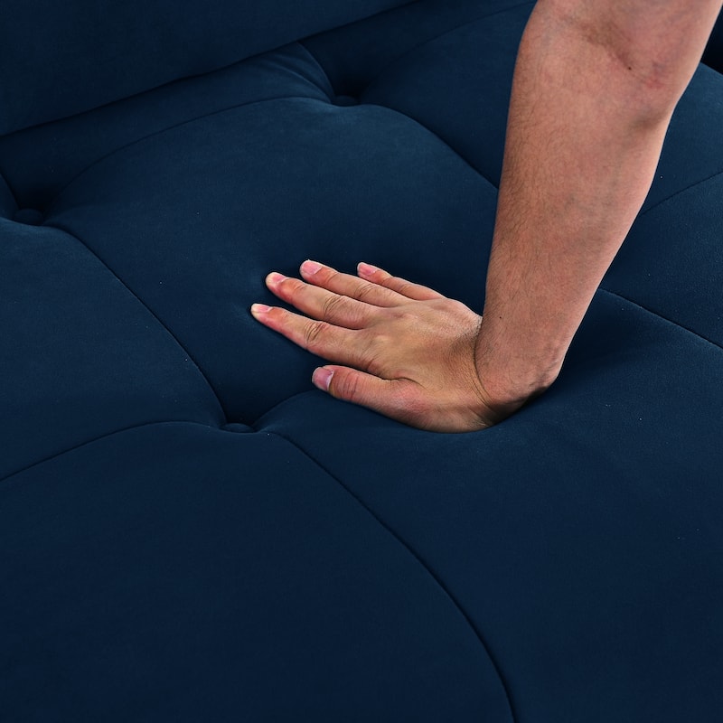 93" Velvet Modular Sectional Sofa with Button Tufted Design, Reversible Ottoman and DIY Combination