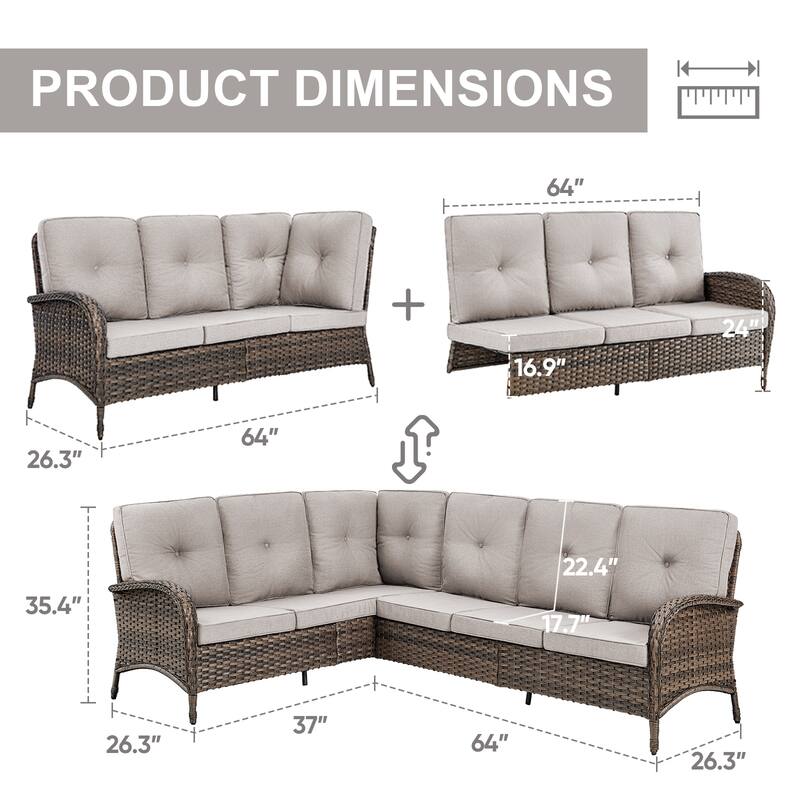 Gymojoy L-Shaped Outdoor Sectional Sofa Set, PE Wicker Couch with Water-Resistant Olefin Cushions