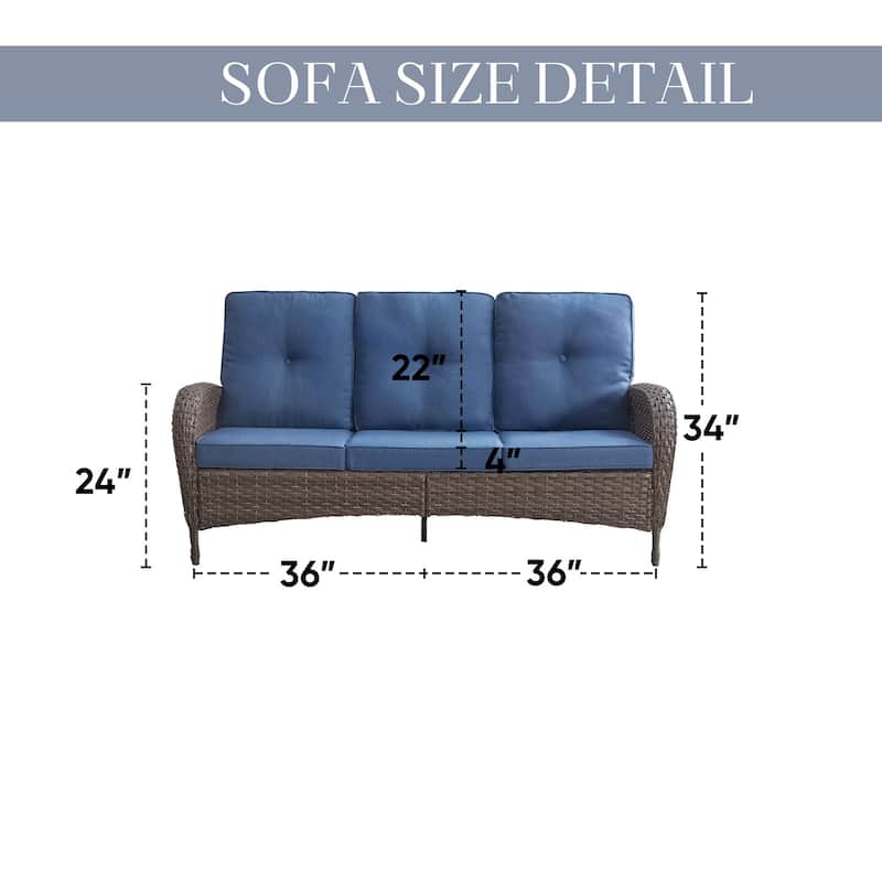 Outdoor Wicker Patio Sofa with Deep Seating