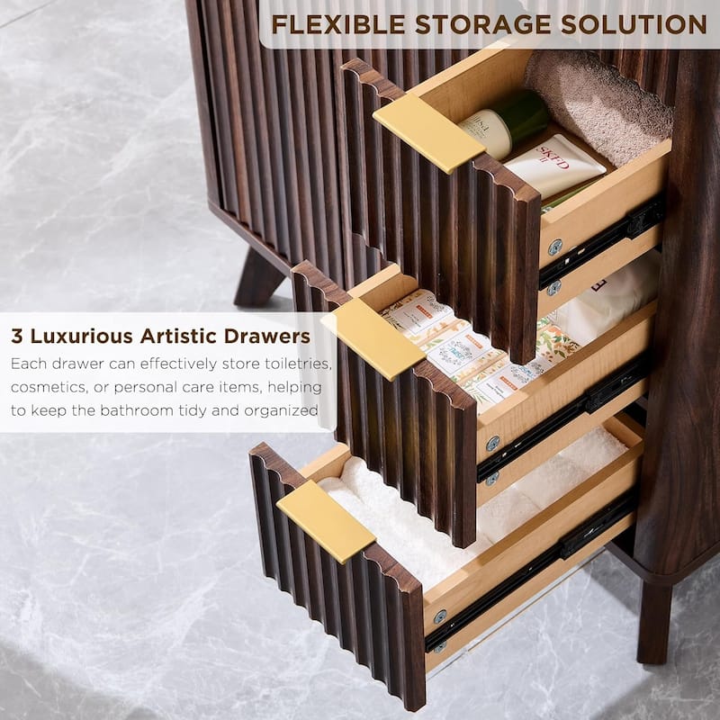 Modern Fluted Bathroom Vanity with Sink, Bathroom Cabinet, Washstand