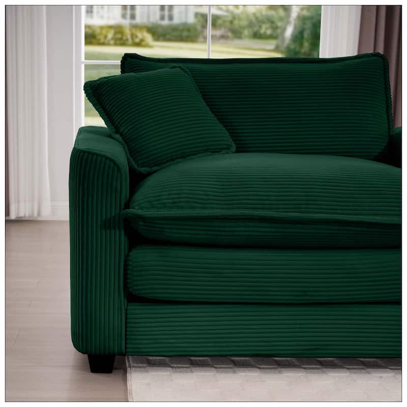 Corduroy Accent Chair Deep Seat Sofa With One Pillow for Living Room