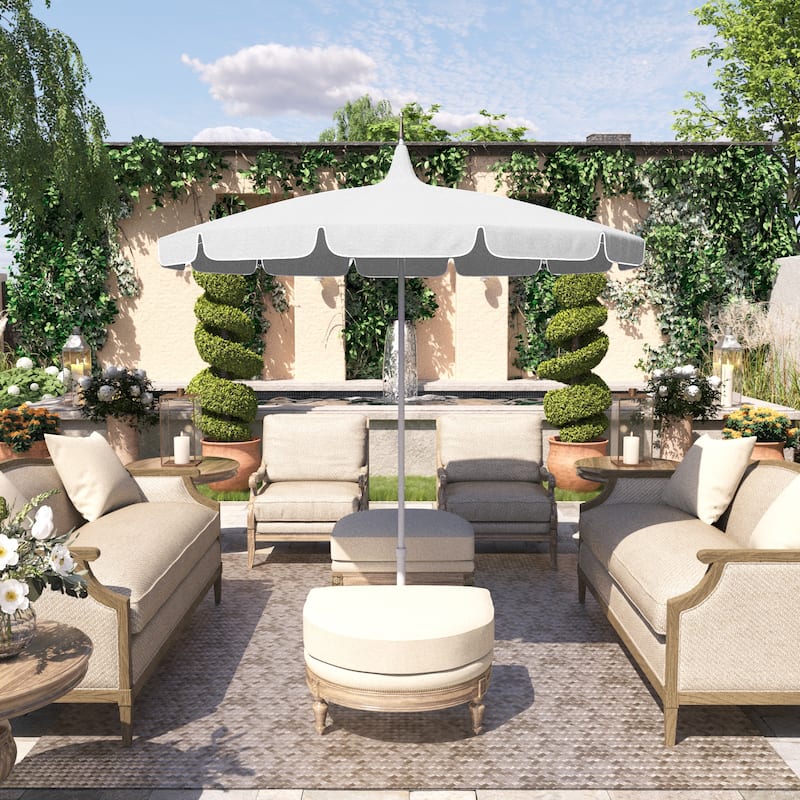 California Umbrella 85' Classic Pagoda Series Patio Umbrella With White Aluminum Pole Push Lift Sunbrella