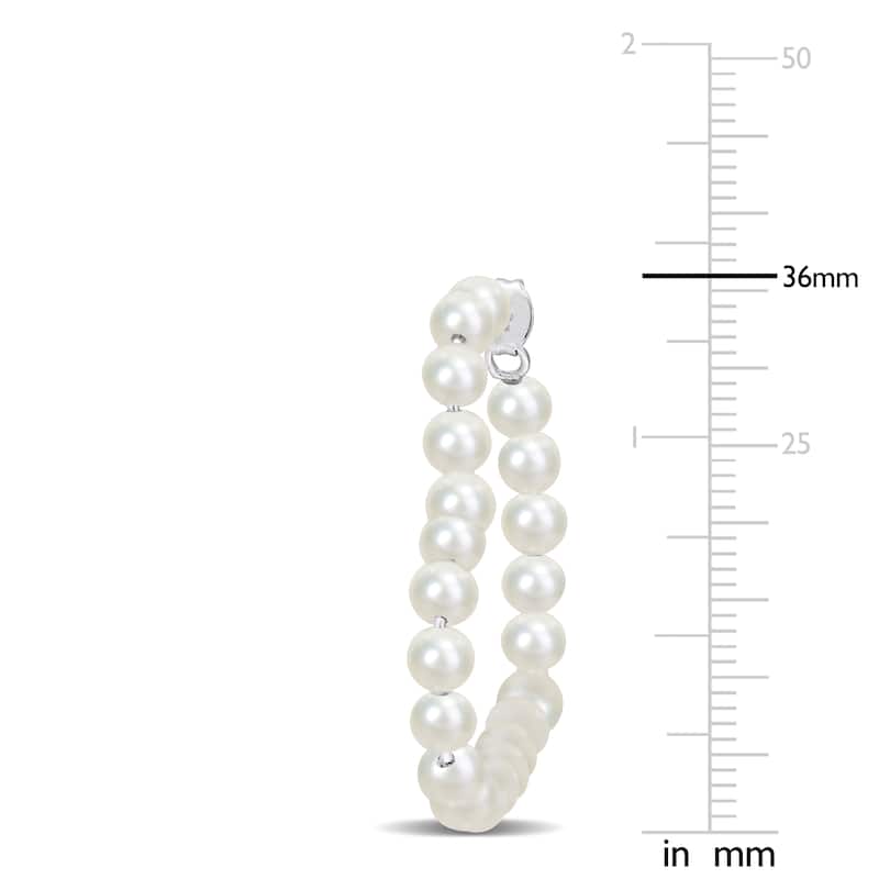 Miadora 5.5-6mm Cultured Freshwater Pearl Open Heart Hoop Earrings in Sterling Silver - 36 mm x 4.8 mm x 4.8 mm