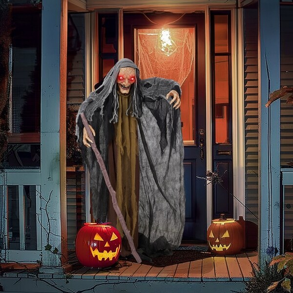 5.3Ft Witch With Crutch Halloween Standing Decoration - Bed Bath