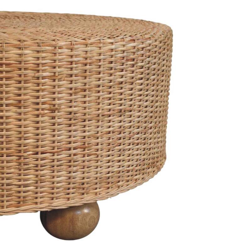 Artisan Furniture Solid Wood Regency Round Woven Coffee Table with Ball Feet, Brown