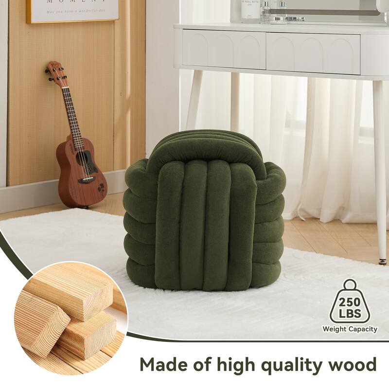 Chenille Fabric Modern Knot Design Ottoman Makeup Stool Footstool, Comfortable and Stylish Seat for Living Room, Bedroom