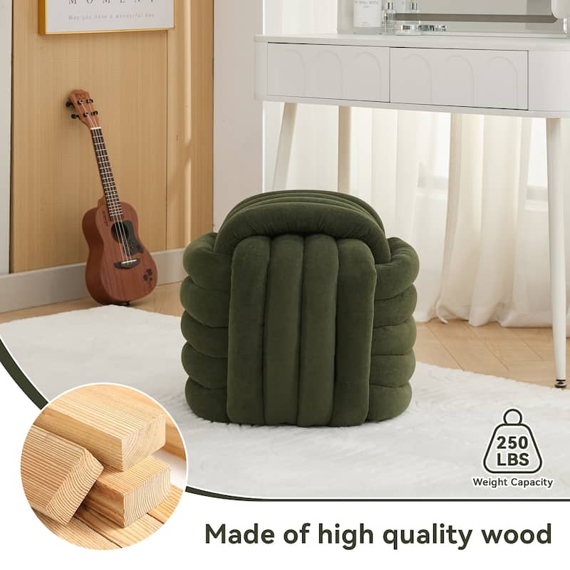 Chenille Fabric Ottoman Vanity Stool, Knot Design Ottoman Footstool, Multi-Functional Upholstered Makeup Stool