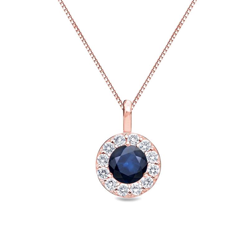 Auriya 14K Gold 1/4ct Blue Sapphire and Diamond Halo Necklace - Rose