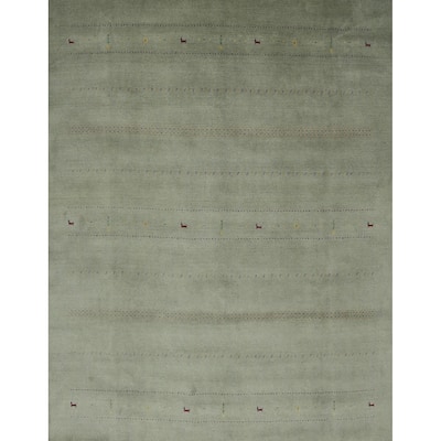 Hand Knotted Oriental 100% Wool Carpet Tribal Animal Pictorial Green Gabbeh Area Rug - 9' 9'' X 10' 0''