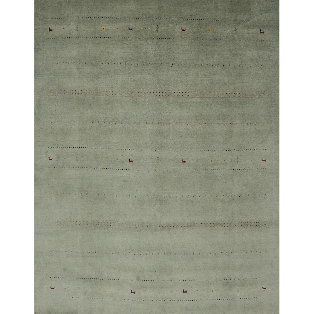 Hand Knotted Oriental 100% Wool Carpet Tribal Animal Pictorial Green Gabbeh Area Rug - 9' 9'' X 10' 0''