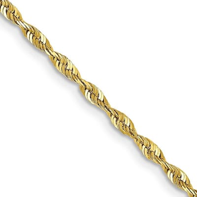 Curata 10k Yellow Gold 2mm D/C Extra Light Rope Chain Necklace (Lobster) Options: 16 18 20 24