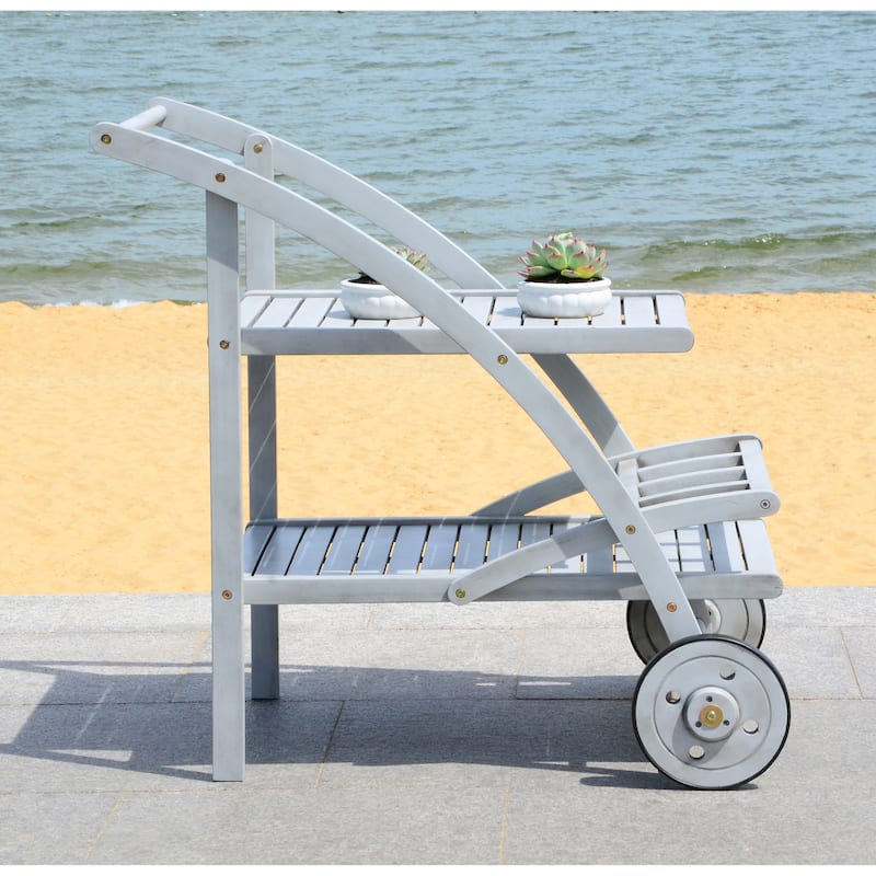 SAFAVIEH Outdoor Johana Acacia Wood Tea Cart - 25Wx34Dx34H