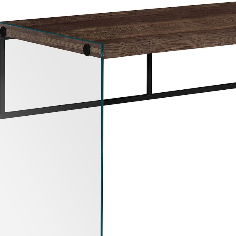 Wood Computer Desk with Glass Base, 1 Drawer and Rectangular Design