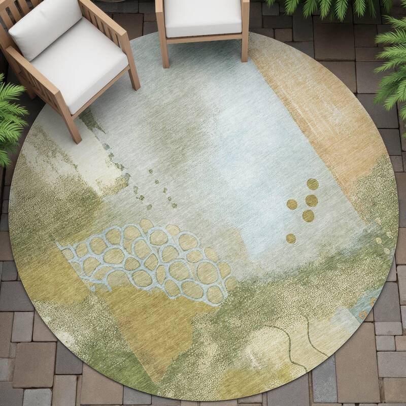 Machine Washable Indoor/Outdoor Modern Abstract Chantille Rug - Green - 8' x 8'