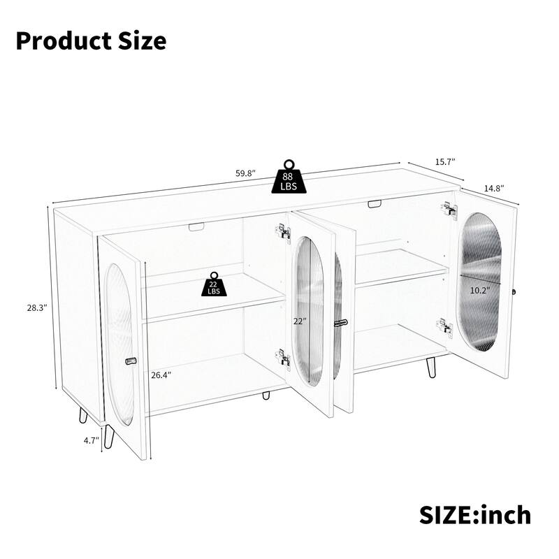Anmytek 60" White Buffet Cabinet with Storage, 4 Acrylic Doors Accent Sideboard Cabinet for Living Room Entryway Hallway