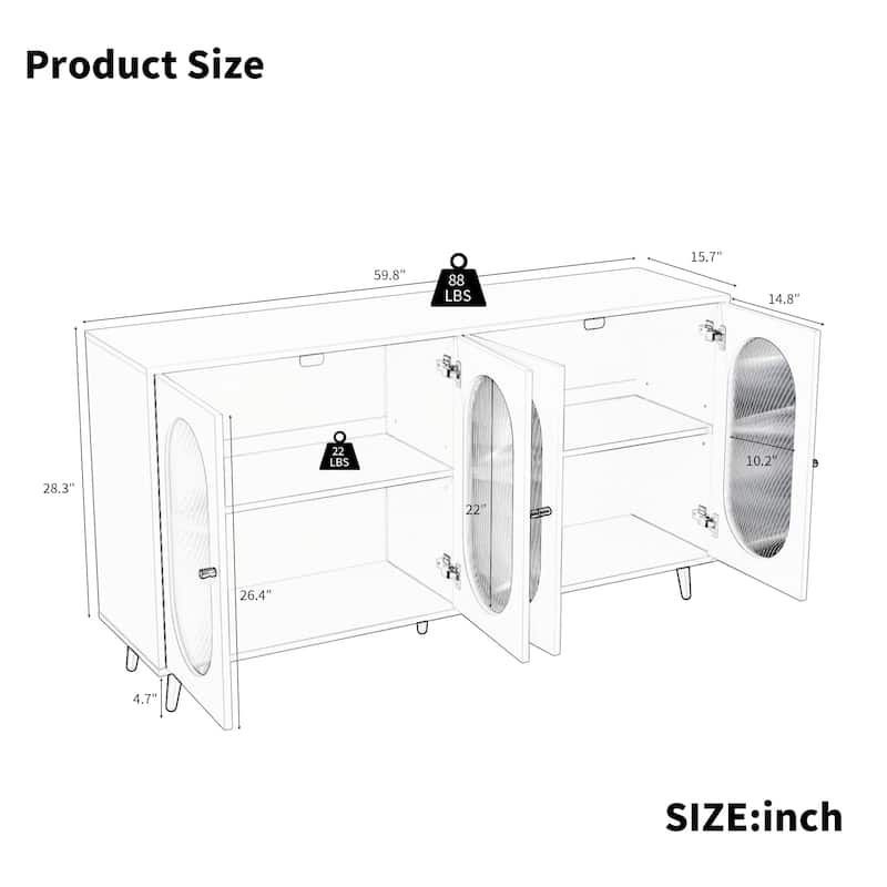 Sideboard Cabinet with 4 Acrylic Doors, Buffet Cabinet with Storage, Accent Cabinet wtih Shelve and Metal Legs