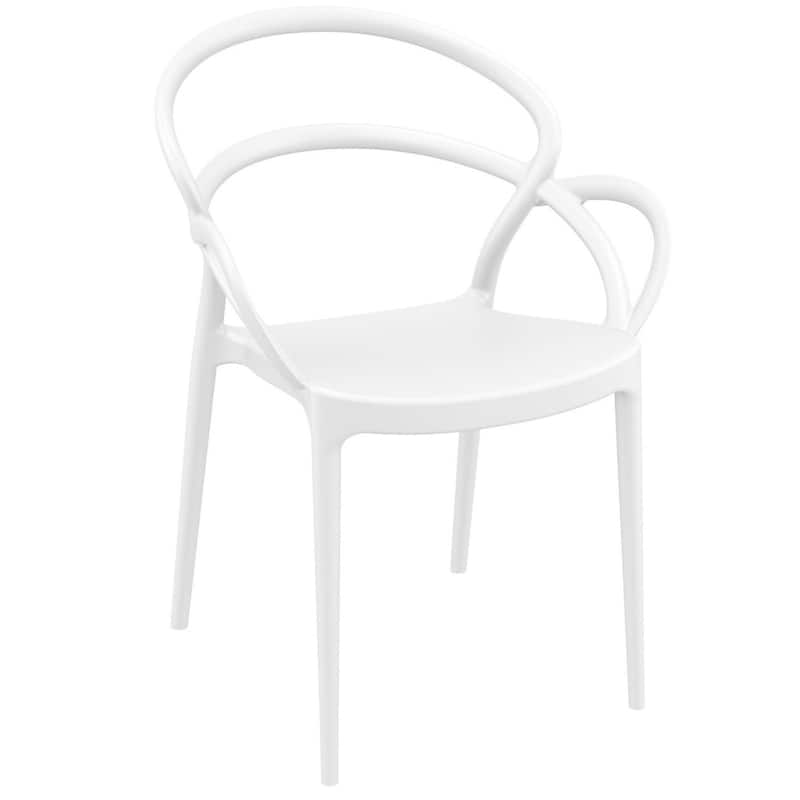 33" White Outdoor Patio Round Dining Arm Chair