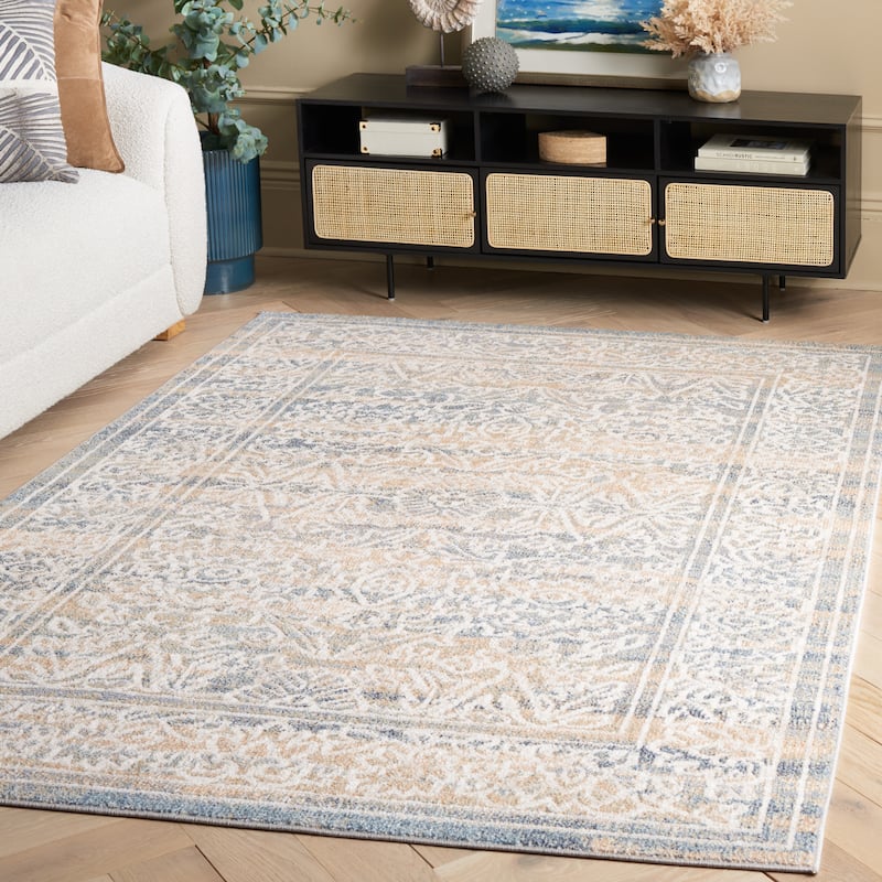 SAFAVIEH Blair Mariitta Machine Washable Rug - 8' x 10' - Ivory/Blue