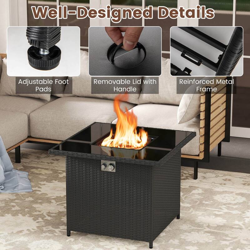 Costway 32.5" Propane Fire Pit Table Outdoor Wicker Gas Firepit with - See Details