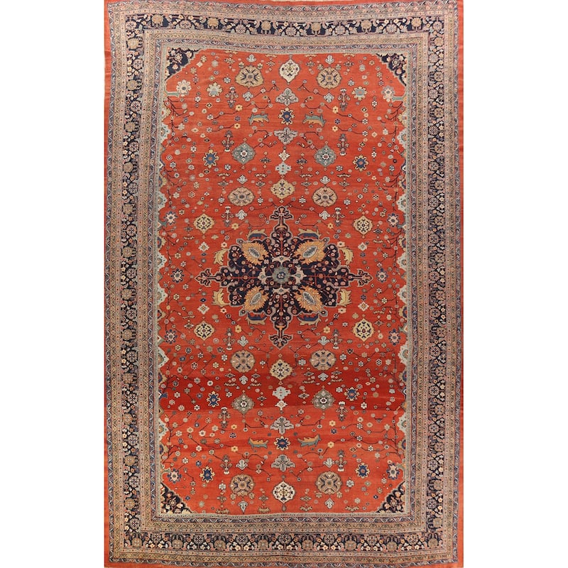 Hand Knotted Oriental 100% Wool Carpet Traditional Medallion Oranges & Rust Sultanabad Area Rug - 18' 0'' X 12' 0''
