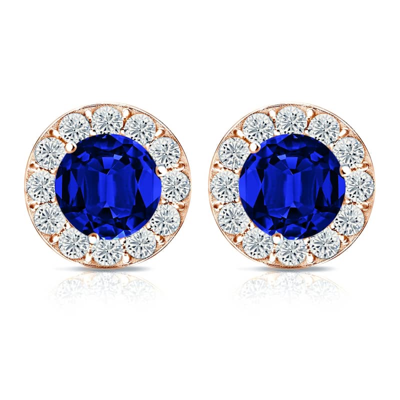 Auriya 14k Gold Lab Grown Gemstone Blue Sapphire Stud Earrings Round 0.25 to 5.00 ct. tw. Halo Screw-Back