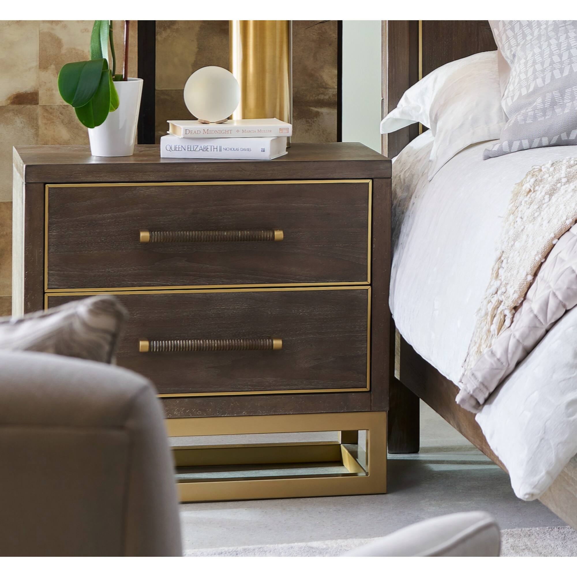 Bridgevine Home Tango 2 Drawer Nightstand, No Assembly Required, Sandblasted Walnut Finish On