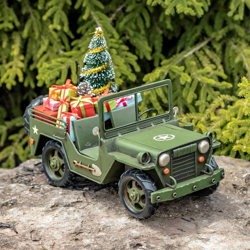 Vintage Style Vehicles with Christmas Trees and Gifts - Iron - Dark Green