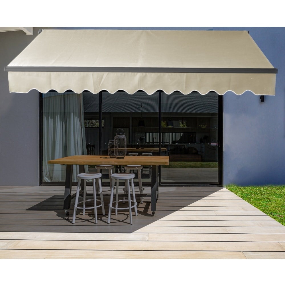 ALEKO  Black Frame 12 x 10 ft Retractable Home Patio Canopy Awning Ivory