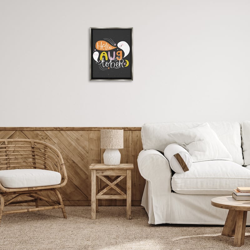 Stupell Hello Augtober with Ghosts Framed Floater Canvas Wall Art Design By Mandy Ford Art + Illustration