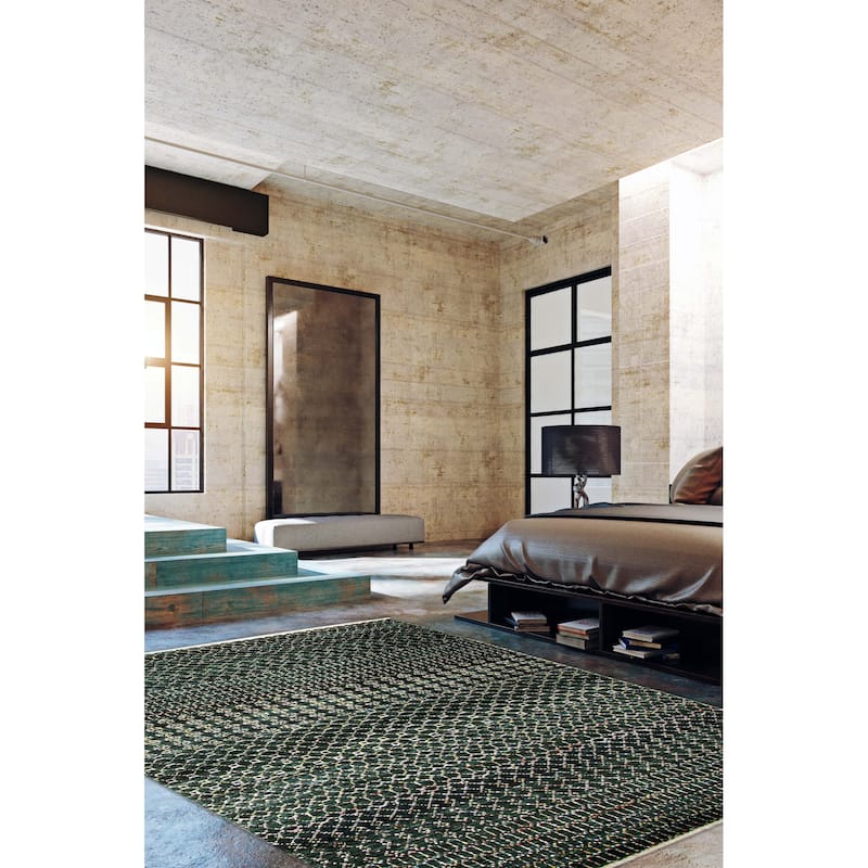 ECARPETGALLERY Hand-knotted Silk Shadow Dark Green Viscose, Wool Rug - 4'2 x 6'0