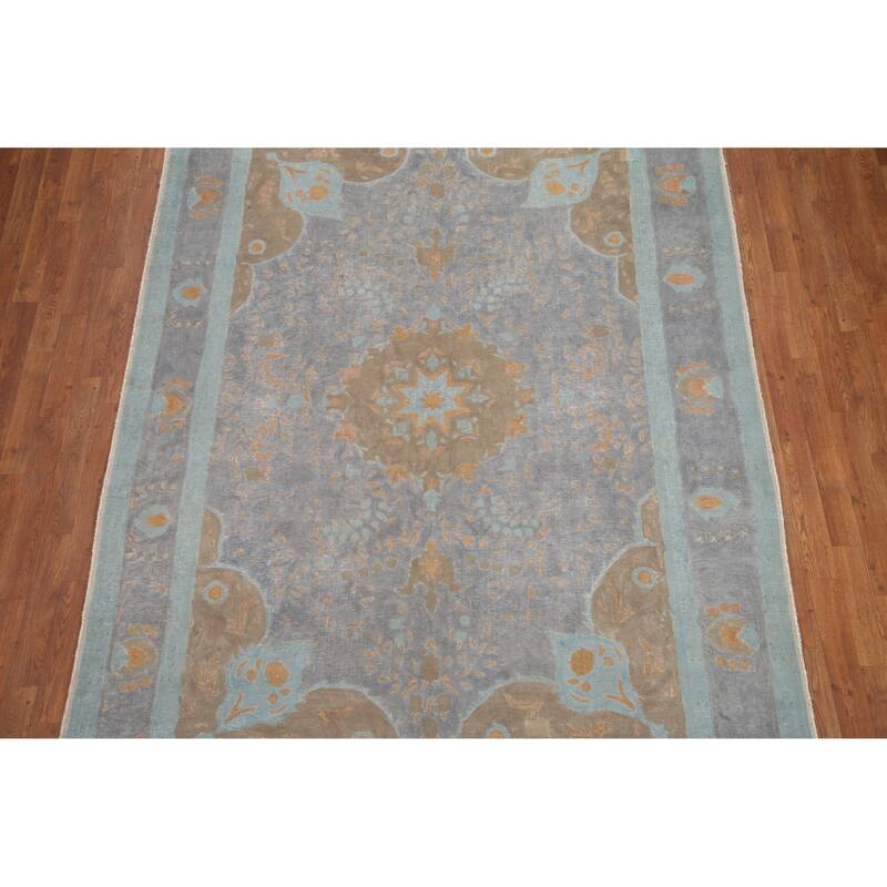 Hand Knotted Oriental 100% Wool Carpet Traditional Floral Greys & Charcoal Tabriz Area Rug - 9' 5'' X 6' 4''